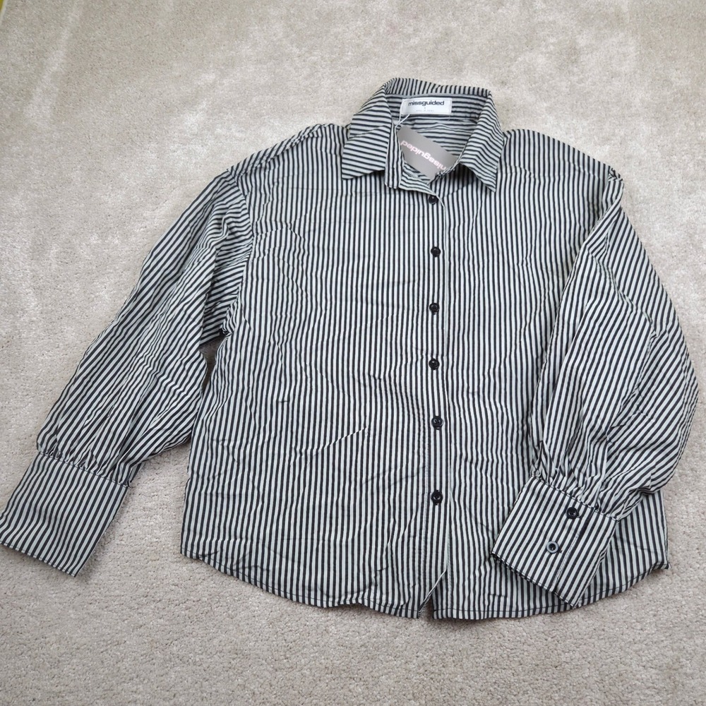 Black White Striped Oversized Tie Back Womens S Missguided Button Down Shirt NWT